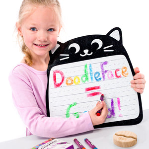 Cat Wipe-Away Crayon Board w/ Crayons. Mess-Free Dry-Erase for Kids Ages 2-8! Case of 12-DoodleFace B2B