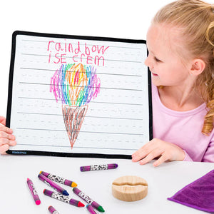 Rectangle Wipe-Away Crayon Board w/ Crayons. Mess-Free Dry-Erase for Kids Ages 2-8! Case of 12-DoodleFace B2B