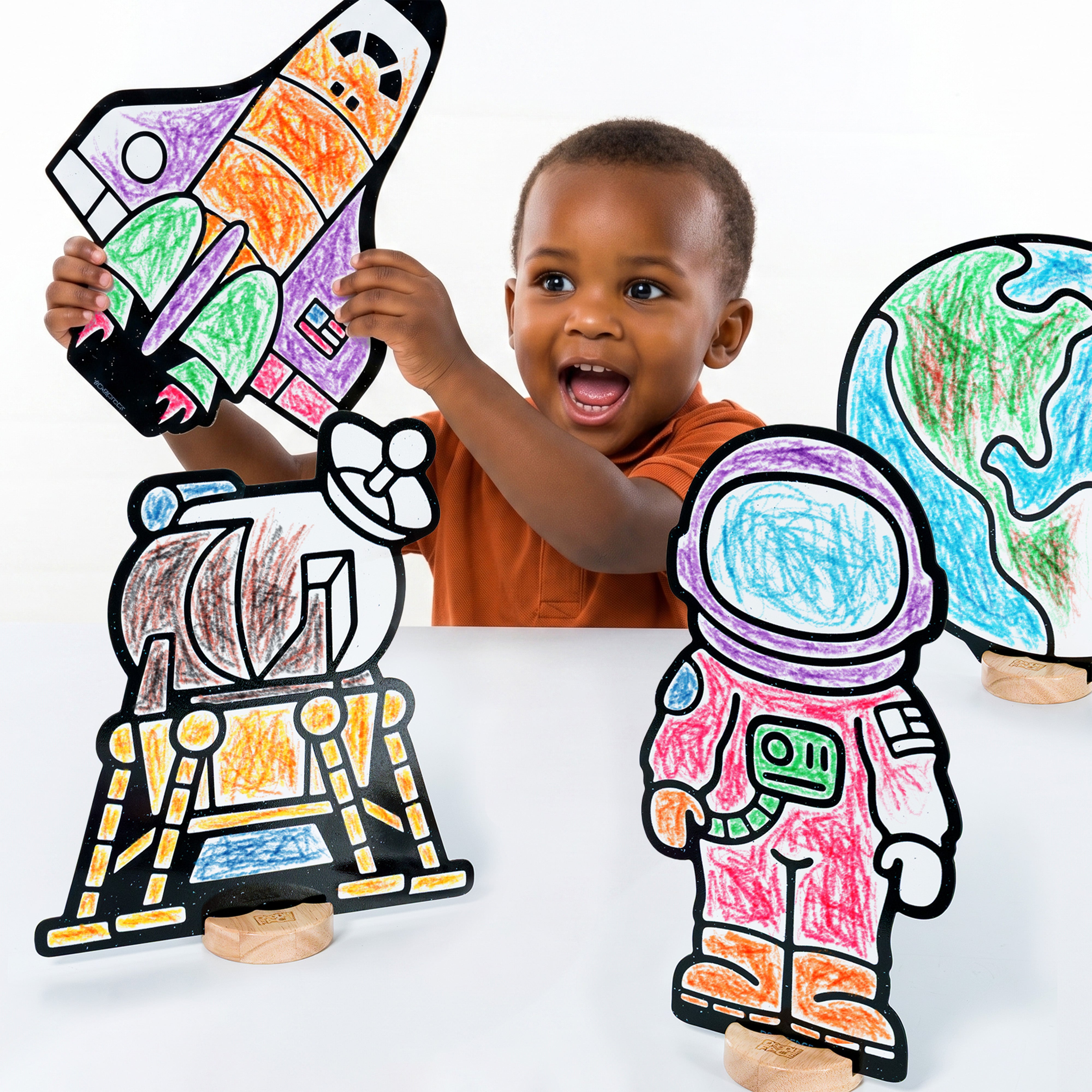 Space Color & Play Set | 12 Pack | Space Shuttle, Astronaut, Lunar Lander, Earth