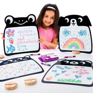 Mixed Animal Wipe-Away Crayon Board w/ Crayons. Mess-Free Dry-Erase for Kids Ages 2-8! Case of 12-DoodleFace B2B