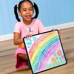 Rectangle Wipe-Away Crayon Board w/ Crayons. Mess-Free Dry-Erase for Kids Ages 2-8! Case of 12-DoodleFace B2B