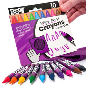 Jumbo Wipe-Away Crayons 10 Pack + Eraser Cloth - Carton of 12-DoodleFace B2B