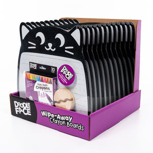 Cat Wipe-Away Crayon Board w/ Crayons. Mess-Free Dry-Erase for Kids Ages 2-8! Case of 12-DoodleFace B2B