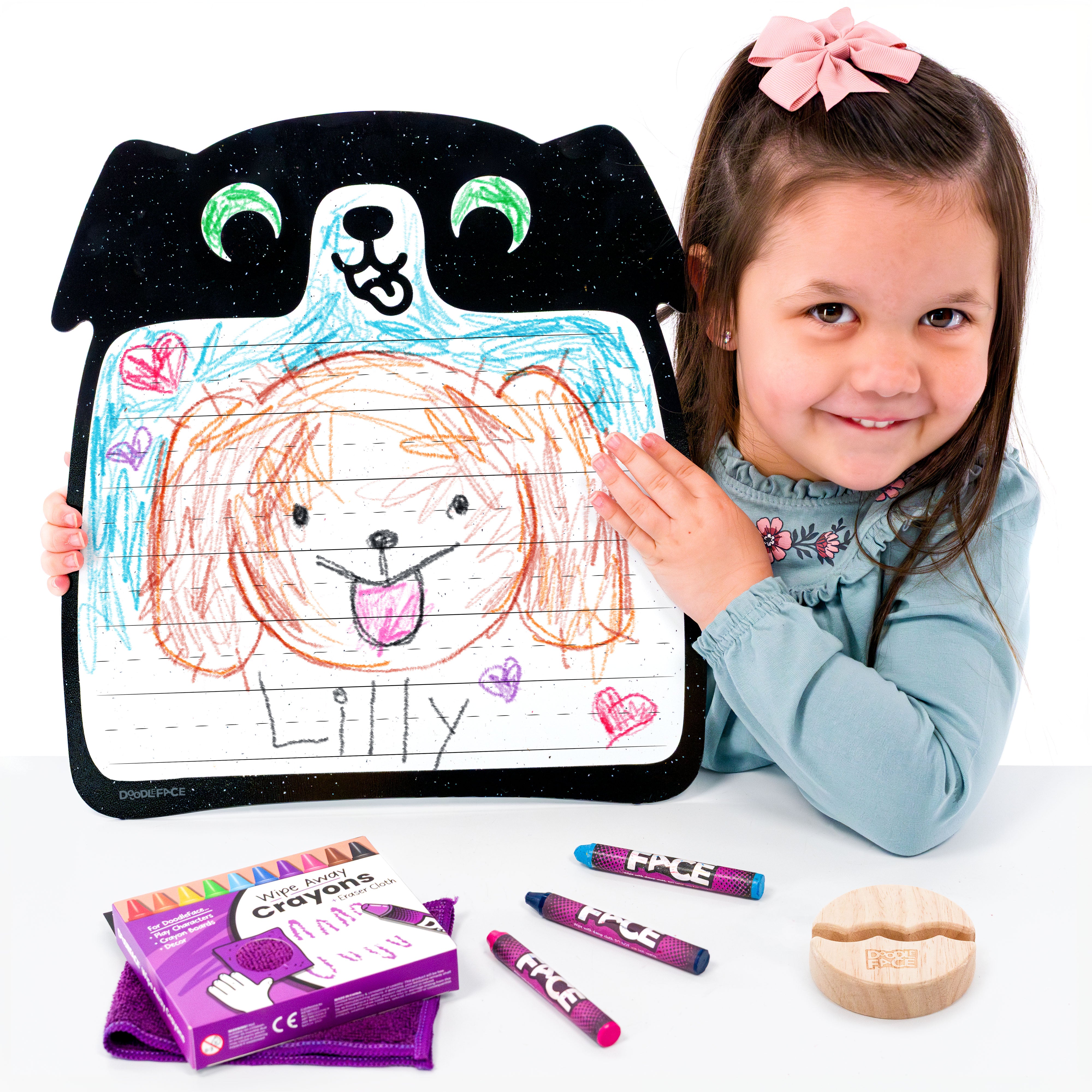 DoodleFace Wipe-Away Crayon Board w/ Crayons. Mess-Free Dry-Erase for Kids Ages 2-8! Case of 12