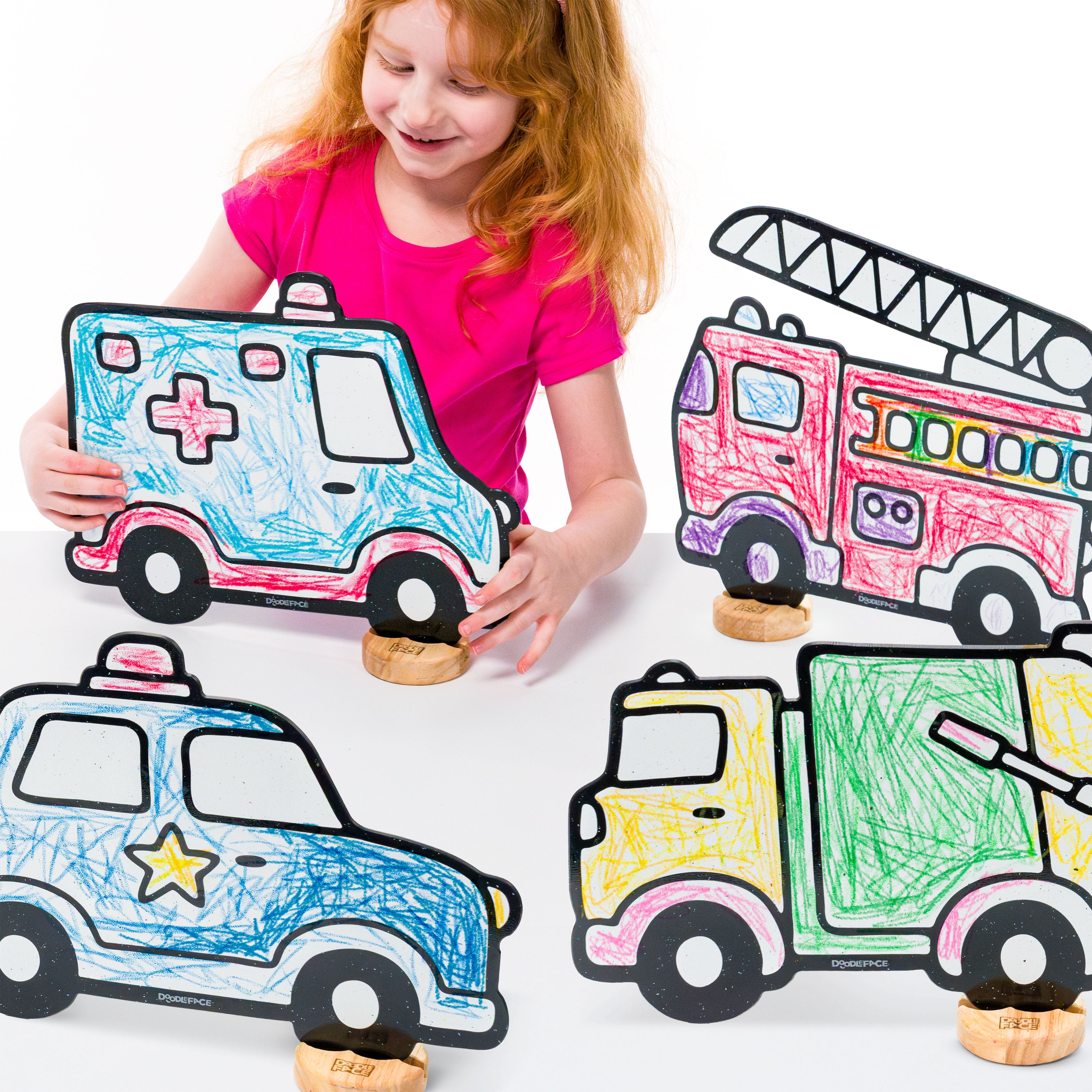Trucks Color & Play Set | 12 Pack | Ambulance, Fire Truck, Garbage Truck, and Police Car