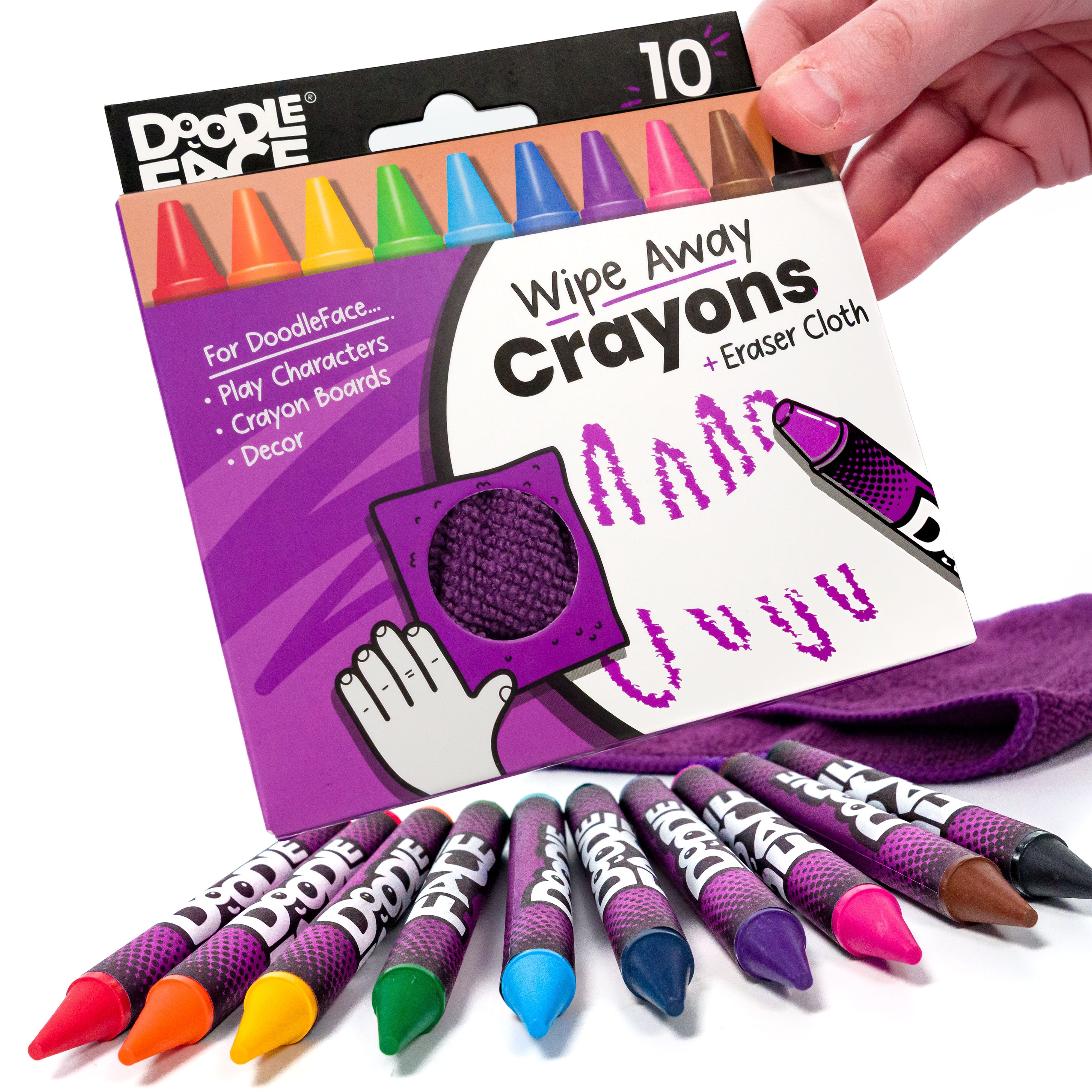 Jumbo Wipe-Away Crayon 10 Pack w/ Eraser Cloth, Case of 12