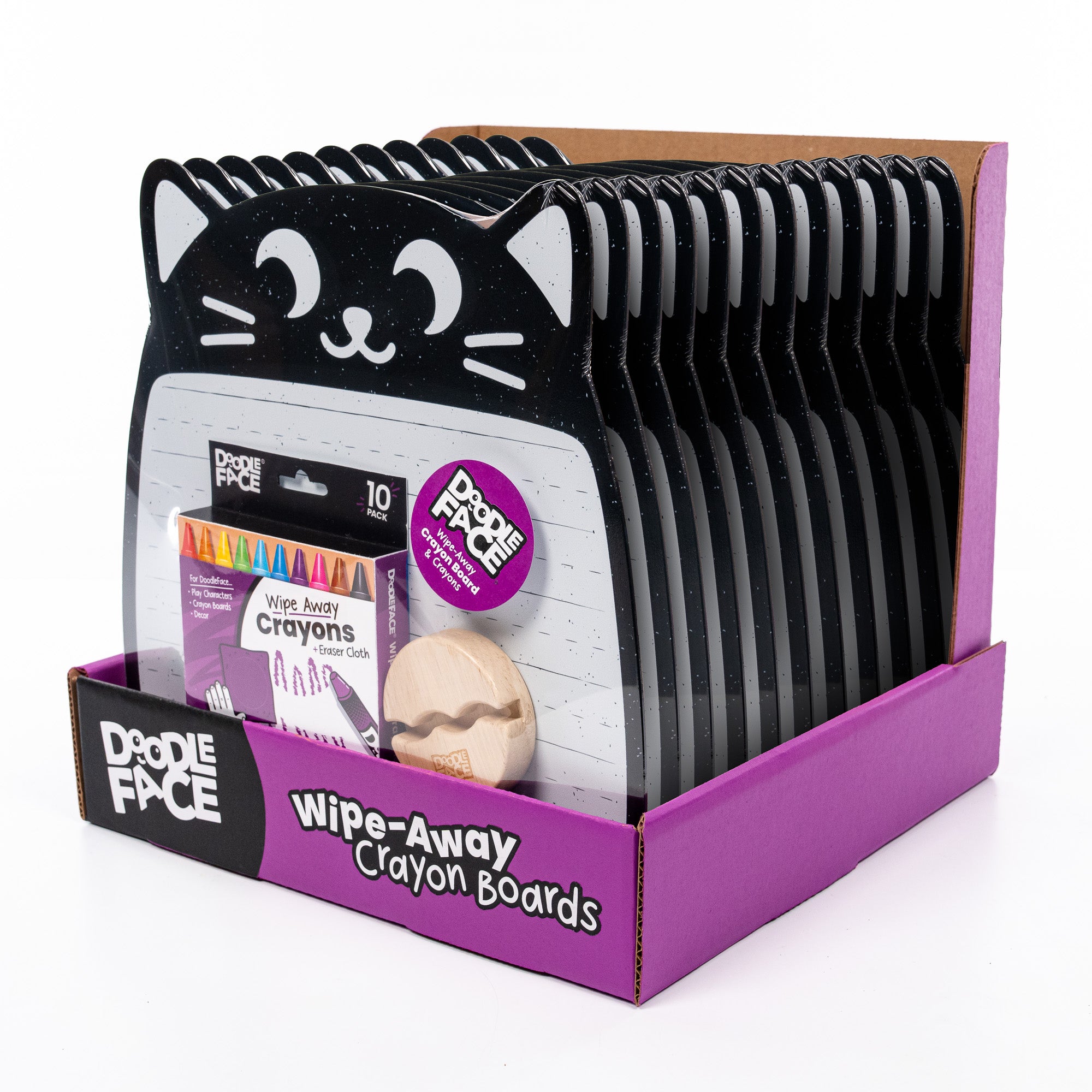 Cat Wipe-Away Crayon Board w/ Crayons. Mess-Free Dry-Erase for Kids Ages 2-8!  Case of 12